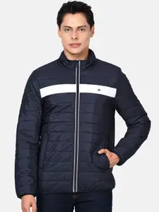 t-base Men Navy Blue White Colourblocked Lightweight Puffer Jacket