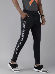 French Connection Men Marine Blue Typography Printed Slim Fit Joggers