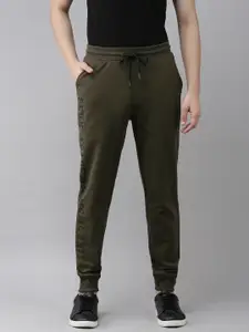 French Connection Men Olive Green & Black Printed Slim Fit Joggers