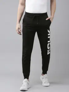 French Connection Men Black Brand Logo Printed Mid-Rise Joggers