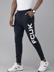 French Connection Men Marine Blue Logo Printed Slim Fit Joggers