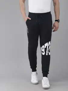 French Connection Men Navy Blue & White Printed Slim Fit Joggers