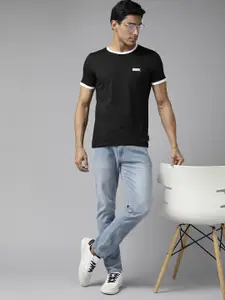 French Connection Men Black Solid Pure Cotton T-shirt