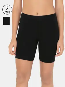 Amante Women Pack of 2 Black Mid Rise Slim Fit Regular Shorts