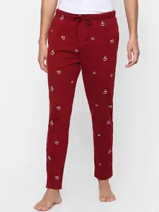 Ajile by Pantaloons Men Red & White Printed Pure Cotton Lounge Pants