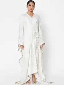 Masaba Off White Ethnic Motifs Crepe Kaftan Maxi Dress