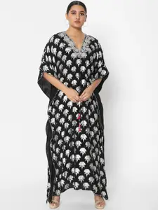 Masaba Black Ethnic Motifs Crepe Kaftan Maxi Dress