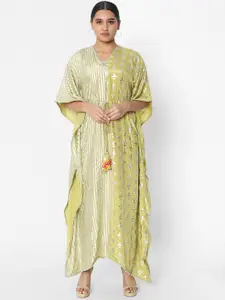 Masaba Olive Green Ethnic Motifs Crepe Kaftan Maxi Dress
