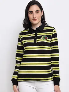 Club York Women Black & Yellow Striped Sweatshirt