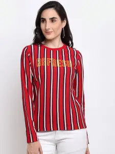 Club York Women Red & White Striped Sweatshirt