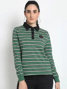 Club York Women Green & White Striped Sweatshirt