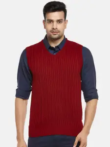 BYFORD by Pantaloons Men Maroon Cable Knit Acrylic Sweater Vest
