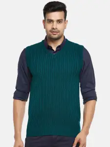 BYFORD by Pantaloons Men Green Cable Knit Acrylic Sweater Vest