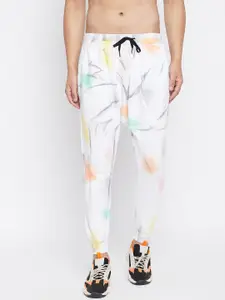 FUGAZEE Men White & Sea Green Printed Relaxed Fit Joggers