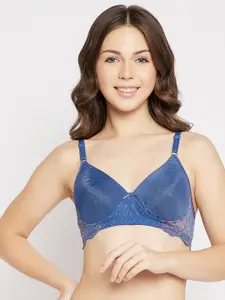 Clovia Women Blue Padded Non-Wired Full Cup Self-Patterned T-shirt Bra- BR2313P0836E