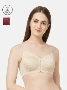 Soie Pack of 2 Full Coverage Padded Non-Wired Lace Bra