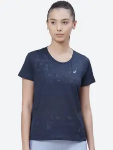 ASICS Women Blue Printed VENTILATE SS Running T-shirt