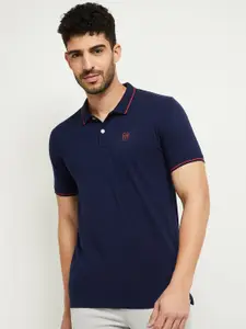 max Men Navy Blue Polo Collar T-shirt
