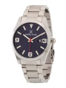 Daniel Klein Men Blue Dial & Silver Toned Stainless Steel Straps Analogue Watch