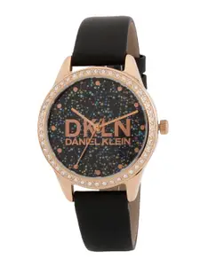 Daniel Klein Women Black Embellished Dial& Leather Straps Analogue Watch DK 1 12562-1