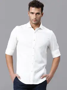 RARE RABBIT Men White Tailored Fit Opaque Casual Shirt