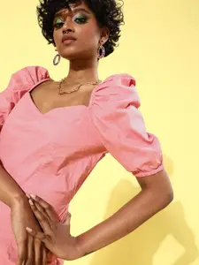 Athena Women Pretty Pink Solid Sweetheart Neck Dress