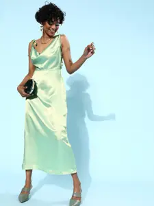 Athena Women Gorgeous Green Solid Sweetheart Neck Dress