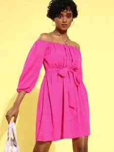 plusS Women Pretty Pink Solid Sweetheart Neck Dress