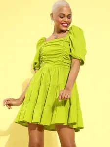 plusS Women Gorgeous Lime Green Solid Sweetheart Neck Dress