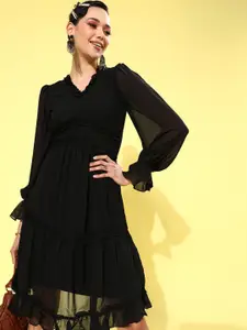 Athena Women Stylish Black Solid Waisted Dress