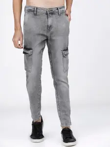 HIGHLANDER Men Grey Slim Fit Low Distress Cropped Jeans