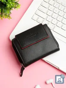 Teakwood Leathers Women Black & Red Leather Two Fold Wallet