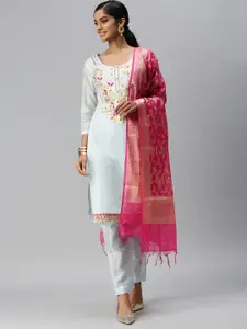 Blissta Blue & Pink Embellished Unstitched Dress Material