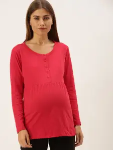 Nejo Red Regular Longline Maternity Solid Knit Top