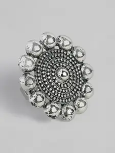 AccessHer Oxidised Silver-Plated Circular Finger Ring