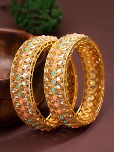Sukkhi Set of 2 Alloy Gold-Plated & Multi-Coloured Kundan Bangles