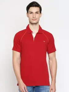 Mufti Men Red Polo Collar Slim Fit Cotton Pure Cotton T-shirt