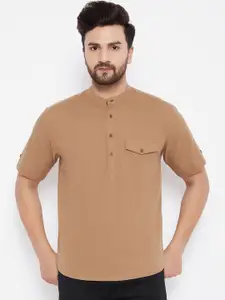 even Men Beige Thread Work Dobby Kurta