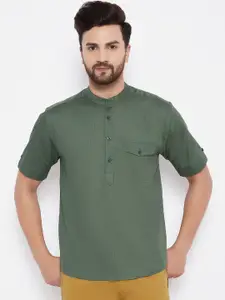 even Men Green Thread Work Dobby Kurta