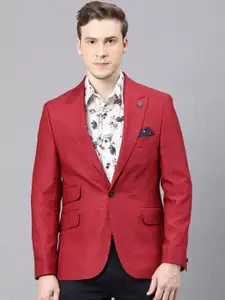 RARE RABBIT Men Red Solid Tailored-Fit Single-Breasted Blazer