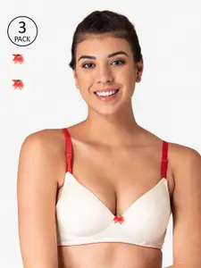 KOMLI Pack of 3  Off White & Red Workout Bra-Lightly Padded K-9811-3PC-OFFW