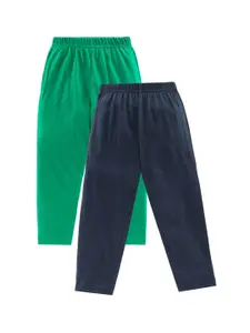 KiddoPanti Pack Of 2 Boys Navy Blue & Green Cotton Solid Pyjamas