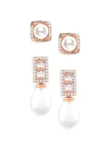 AMI Rose Gold & White Contemporary Set of 2 Stud Earrings