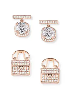 AMI Rose Gold & White Contemporary Set of 2 Stud Earrings