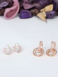 AMI Rose Gold Contemporary Set of 2 Stud Earrings