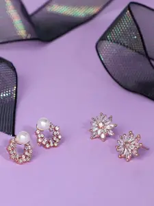 AMI Gold-Toned & Off White Set of 2 Contemporary Stud Earrings