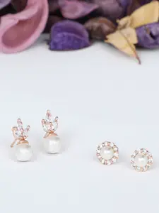 AMI Gold-Toned & White Set of 2 Contemporary Stud Earrings