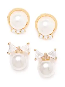 AMI Gold-Toned & White  Set of 2 Contemporary Stud Earrings