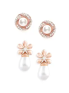 AMI Rose Gold Set of 2 Contemporary Stud Earrings