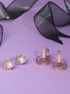 AMI Rose Gold Set of 2 Contemporary Stud Earrings